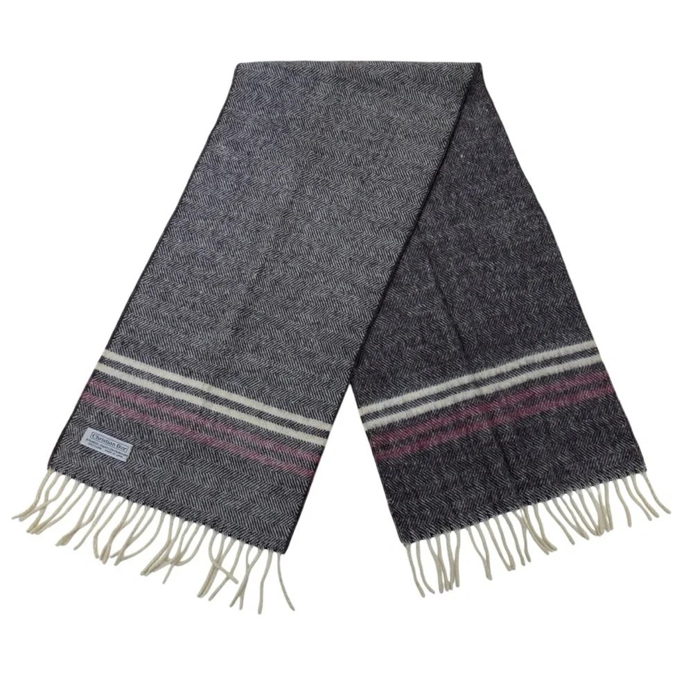 Vintage Christian Dior Herringbone Wool Scarf OS Brown/Ivory
